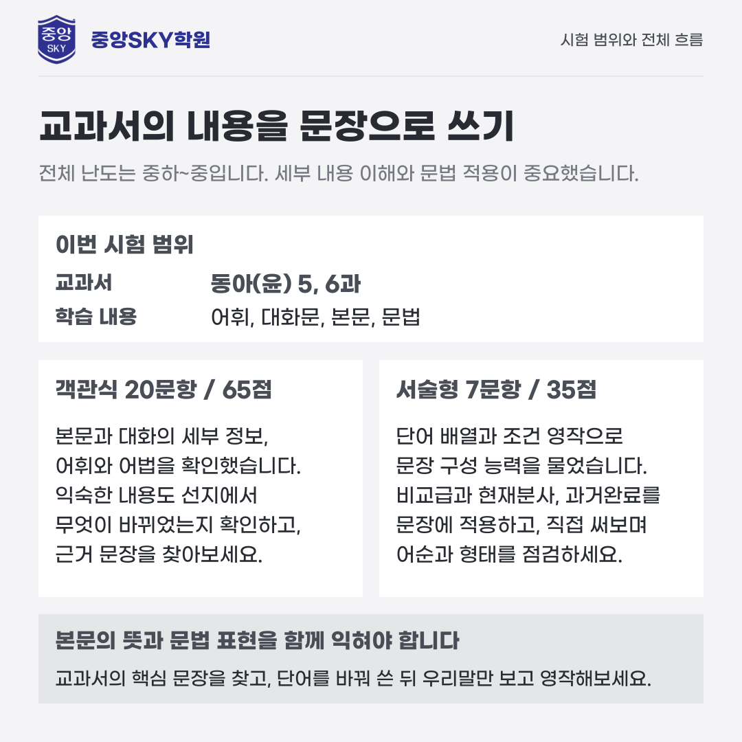 대구일중 영어 2026년 3학년 2학기 중간고사 분석