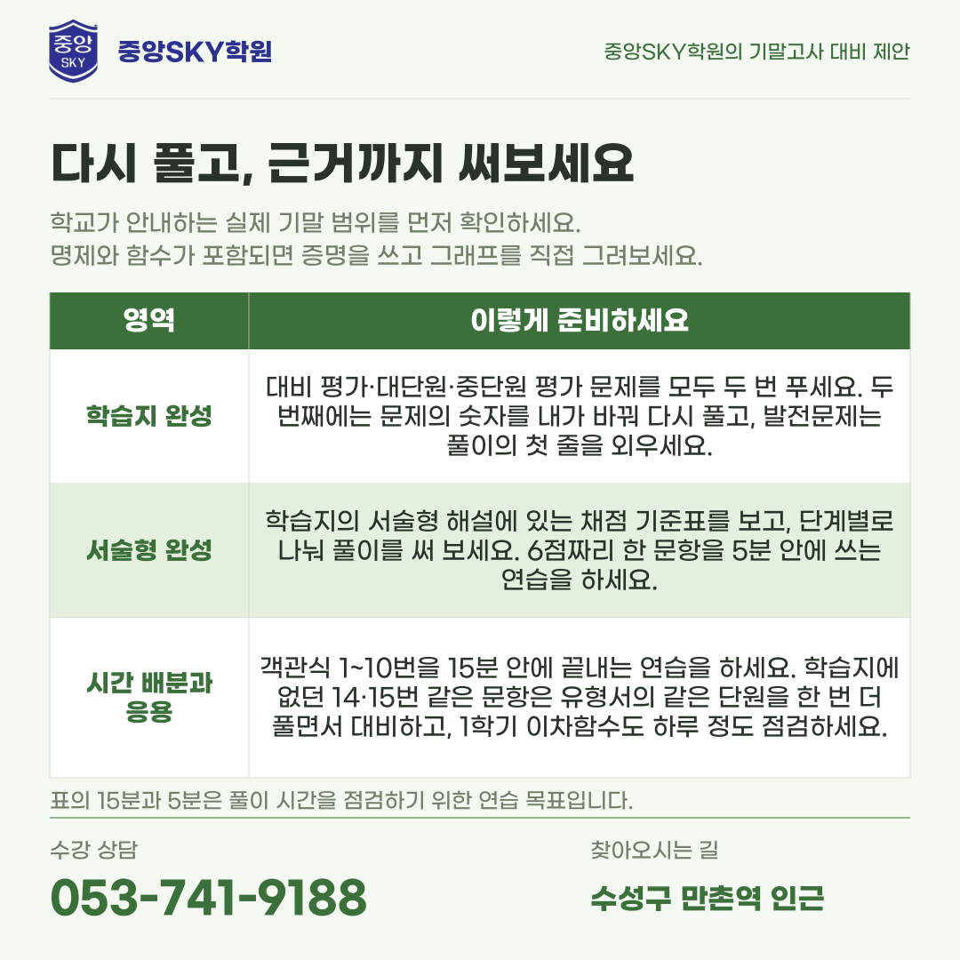 동문고 공통수학2 1학년 2학기 중간고사 분석과 기말 대비